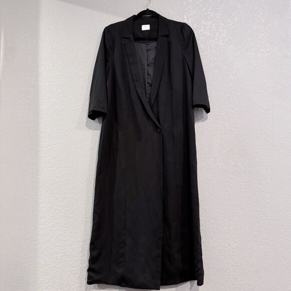 Grey Lab Longline Black Oversized Blazer Size Small Open Front Midi Coat Jacket - Picture 1 of 10